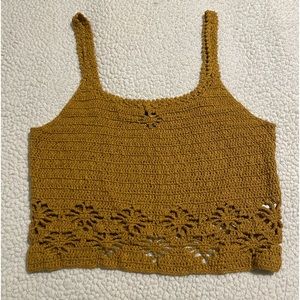 dark yellow knitted tank top with cutouts